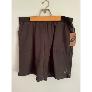 Black ASICS running shorts